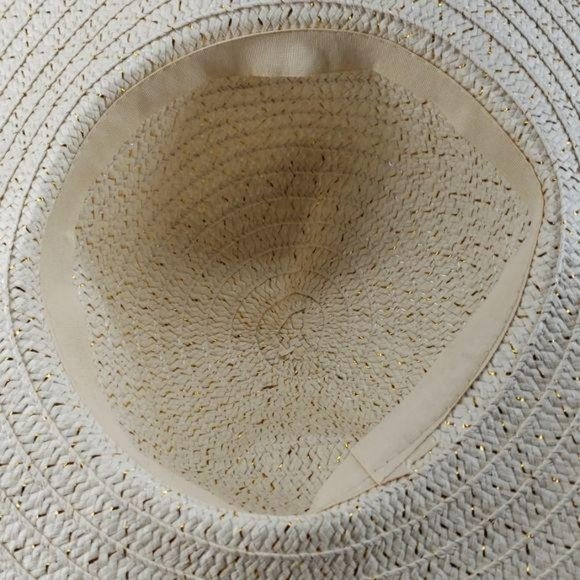 Ladies Floppy Brim Straw brown gold flakes Sun Hat beach travel - Picture 3 of 5
